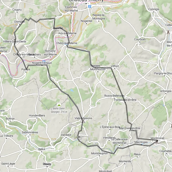 Map miniature of "Country Serenade" cycling inspiration in Champagne-Ardenne, France. Generated by Tarmacs.app cycling route planner