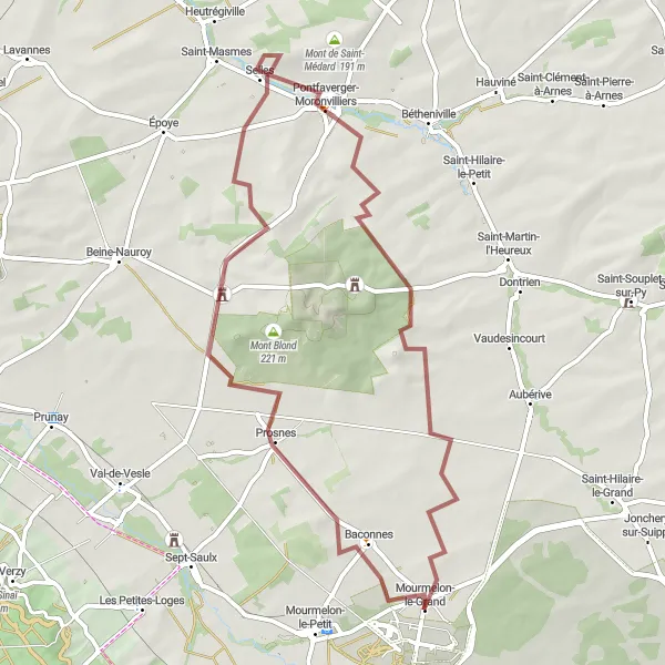 Map miniature of "Gravel Ride through Champagne-Ardenne" cycling inspiration in Champagne-Ardenne, France. Generated by Tarmacs.app cycling route planner