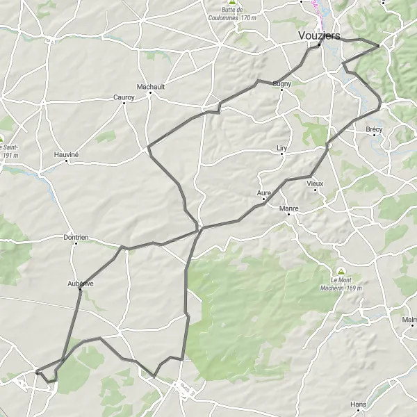 Miniature de la carte de l'inspiration cycliste "La Route des Villages Champenois" dans la Champagne-Ardenne, France. Générée par le planificateur d'itinéraire cycliste Tarmacs.app