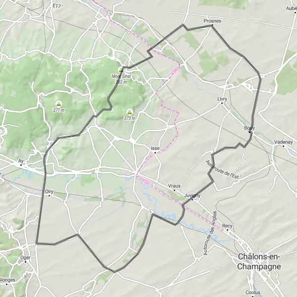 Map miniature of "The Grand Wine Route" cycling inspiration in Champagne-Ardenne, France. Generated by Tarmacs.app cycling route planner