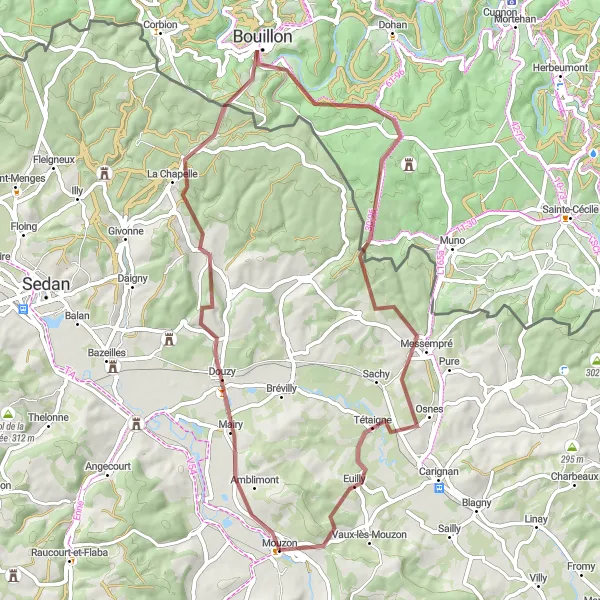 Map miniature of "Gravel Adventure" cycling inspiration in Champagne-Ardenne, France. Generated by Tarmacs.app cycling route planner