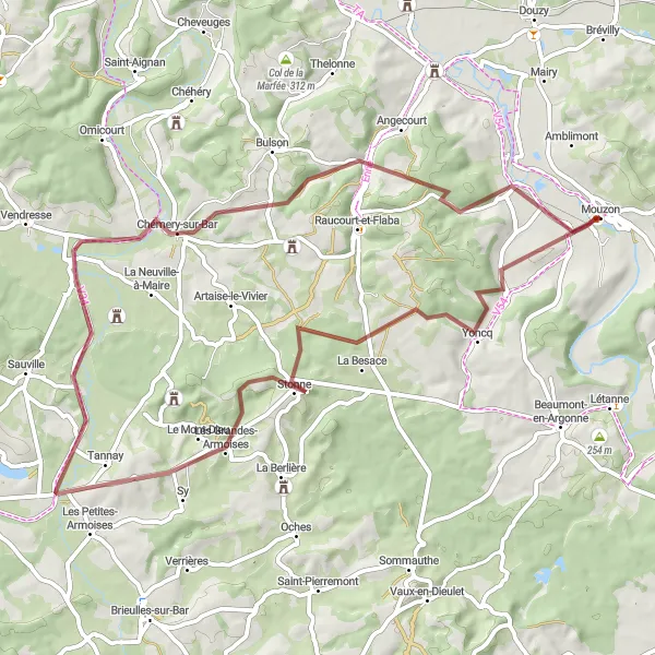 Map miniature of "The Gravel Paradise through La Besace" cycling inspiration in Champagne-Ardenne, France. Generated by Tarmacs.app cycling route planner