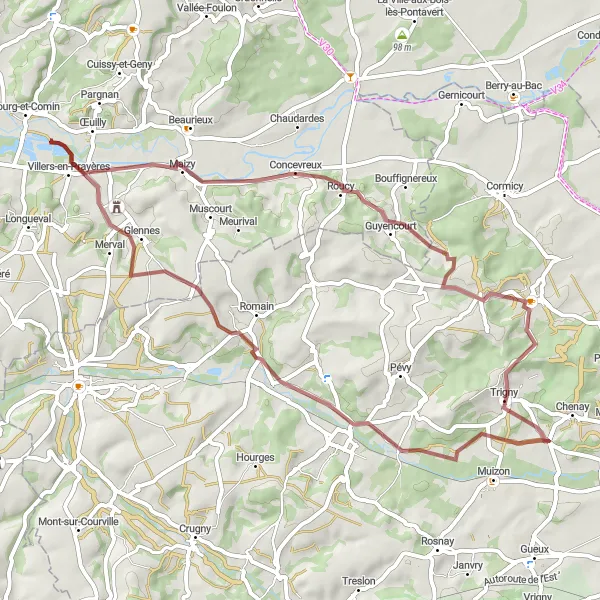 Map miniature of "The Gravel Adventure" cycling inspiration in Champagne-Ardenne, France. Generated by Tarmacs.app cycling route planner