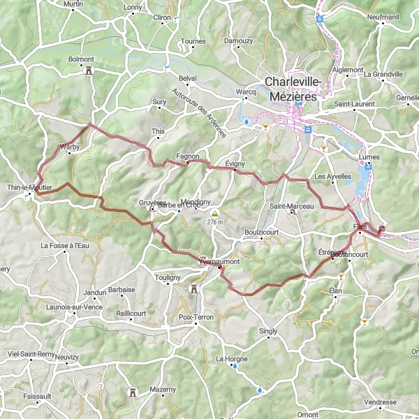 Map miniature of "The Vence Valley Challenge" cycling inspiration in Champagne-Ardenne, France. Generated by Tarmacs.app cycling route planner