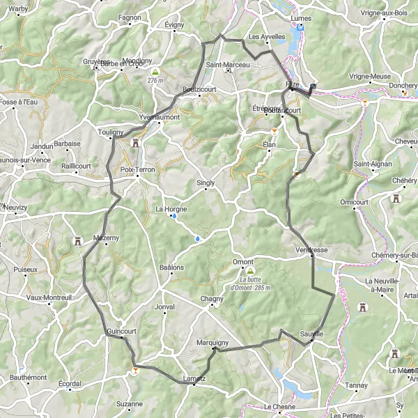 Map miniature of "The Vence Valley Adventure" cycling inspiration in Champagne-Ardenne, France. Generated by Tarmacs.app cycling route planner