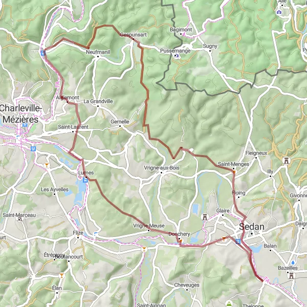 Map miniature of "Gravel Adventure in Champagne-Ardenne" cycling inspiration in Champagne-Ardenne, France. Generated by Tarmacs.app cycling route planner