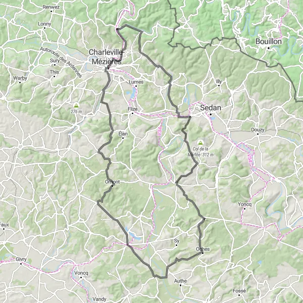 Map miniature of "Road Cycling Adventure in Champagne-Ardenne" cycling inspiration in Champagne-Ardenne, France. Generated by Tarmacs.app cycling route planner