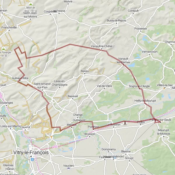 Map miniature of "Gravel Adventure" cycling inspiration in Champagne-Ardenne, France. Generated by Tarmacs.app cycling route planner