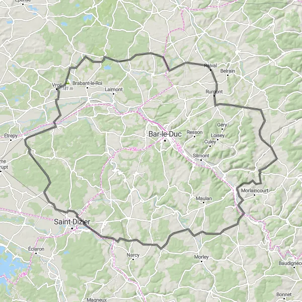 Map miniature of "Countryside Escape" cycling inspiration in Champagne-Ardenne, France. Generated by Tarmacs.app cycling route planner