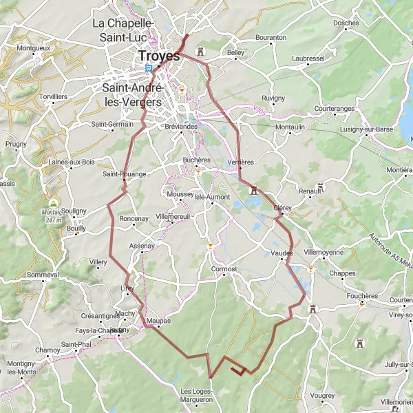 Map miniature of "The Gravel Adventure" cycling inspiration in Champagne-Ardenne, France. Generated by Tarmacs.app cycling route planner