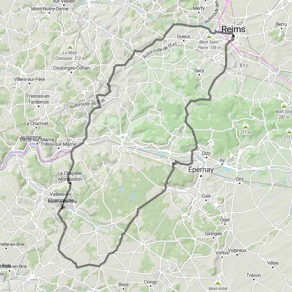 Map miniature of "Vineyard Loop" cycling inspiration in Champagne-Ardenne, France. Generated by Tarmacs.app cycling route planner