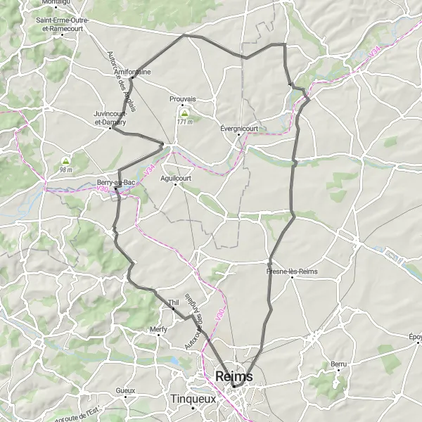 Map miniature of "Charming Countryside Roads" cycling inspiration in Champagne-Ardenne, France. Generated by Tarmacs.app cycling route planner