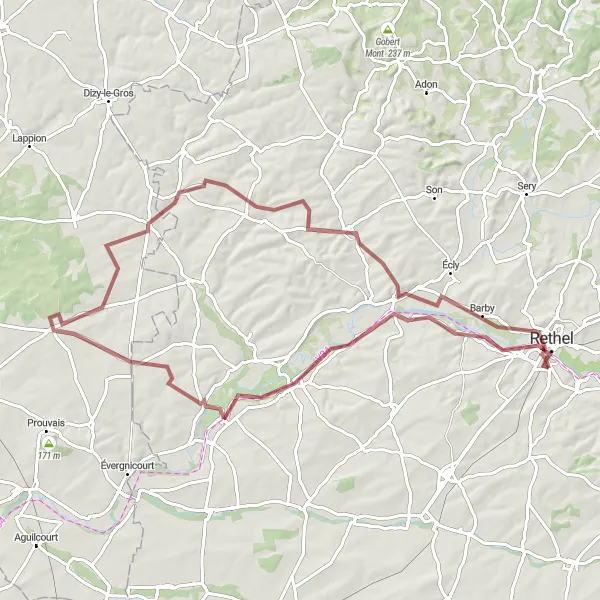 Map miniature of "Gravel Adventure" cycling inspiration in Champagne-Ardenne, France. Generated by Tarmacs.app cycling route planner