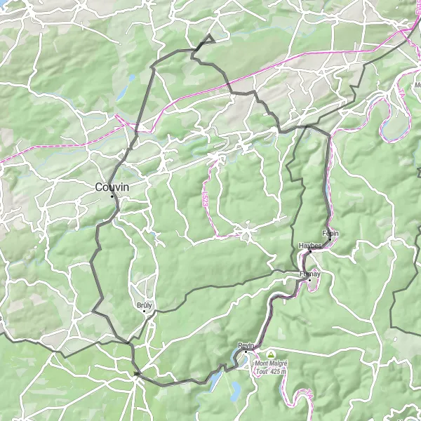 Map miniature of "Rocroi to Petite-Chapelle" cycling inspiration in Champagne-Ardenne, France. Generated by Tarmacs.app cycling route planner