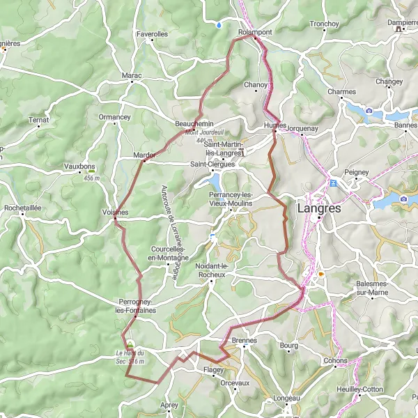 Map miniature of "Rolling Gravel Route" cycling inspiration in Champagne-Ardenne, France. Generated by Tarmacs.app cycling route planner