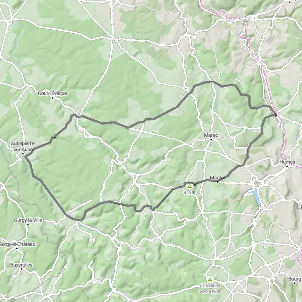 Map miniature of "Rolampont to Cascade de la Tuffière Loop" cycling inspiration in Champagne-Ardenne, France. Generated by Tarmacs.app cycling route planner