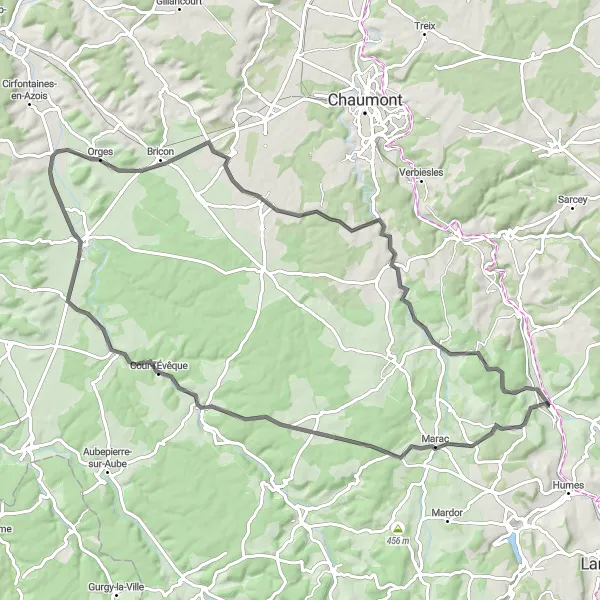Miniature de la carte de l'inspiration cycliste "La boucle des cascades et lavoirs" dans la Champagne-Ardenne, France. Générée par le planificateur d'itinéraire cycliste Tarmacs.app