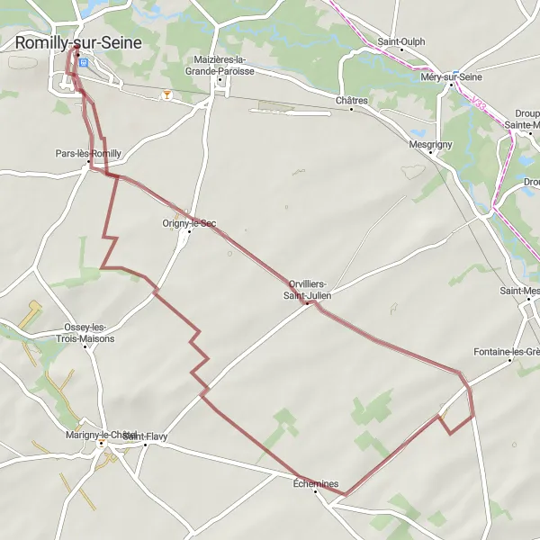 Map miniature of "Gravel Expedition" cycling inspiration in Champagne-Ardenne, France. Generated by Tarmacs.app cycling route planner