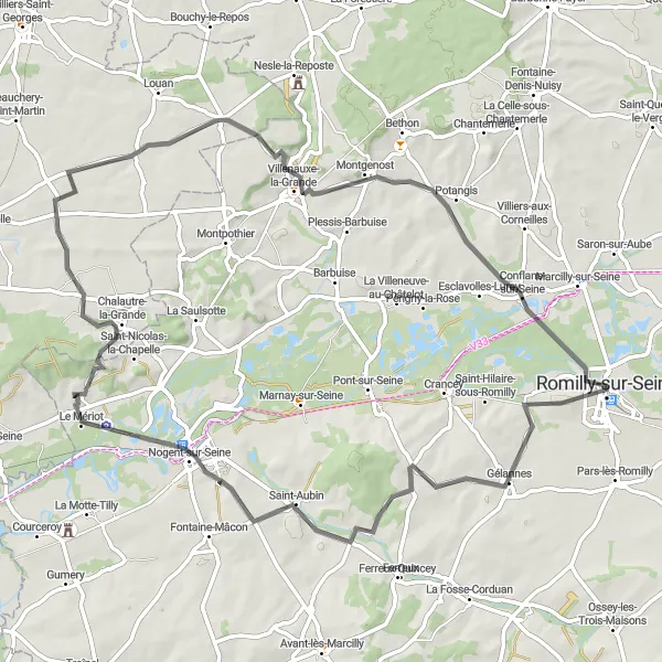 Map miniature of "Riverside Delights and Historic Castles" cycling inspiration in Champagne-Ardenne, France. Generated by Tarmacs.app cycling route planner