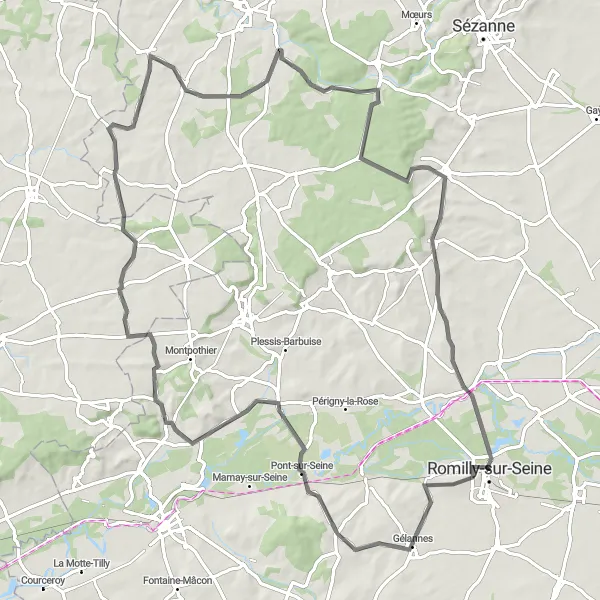 Map miniature of "Champagne Discovery" cycling inspiration in Champagne-Ardenne, France. Generated by Tarmacs.app cycling route planner