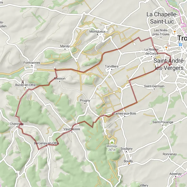 Miniature de la carte de l'inspiration cycliste "Boucle de Champagne" dans la Champagne-Ardenne, France. Générée par le planificateur d'itinéraire cycliste Tarmacs.app