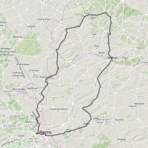 Map miniature of "Champagne Coastline Challenge" cycling inspiration in Champagne-Ardenne, France. Generated by Tarmacs.app cycling route planner