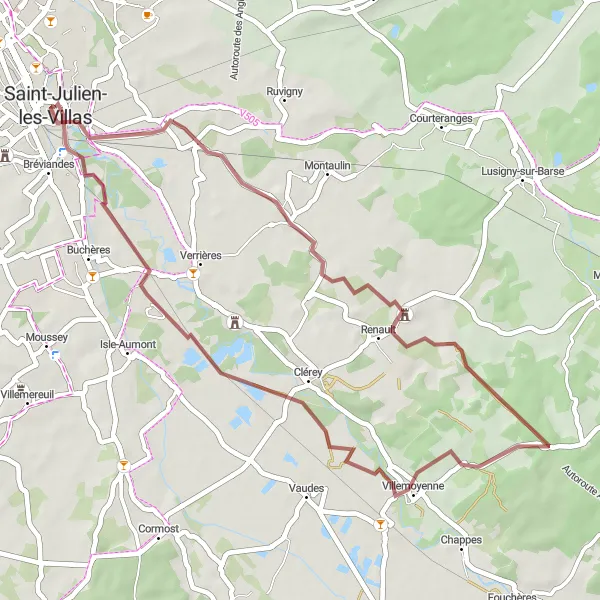 Map miniature of "Gravel Route to Château du Plessis" cycling inspiration in Champagne-Ardenne, France. Generated by Tarmacs.app cycling route planner