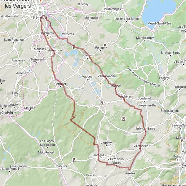 Map miniature of "Explore Gravel Routes and Château de Saint-Aventin" cycling inspiration in Champagne-Ardenne, France. Generated by Tarmacs.app cycling route planner