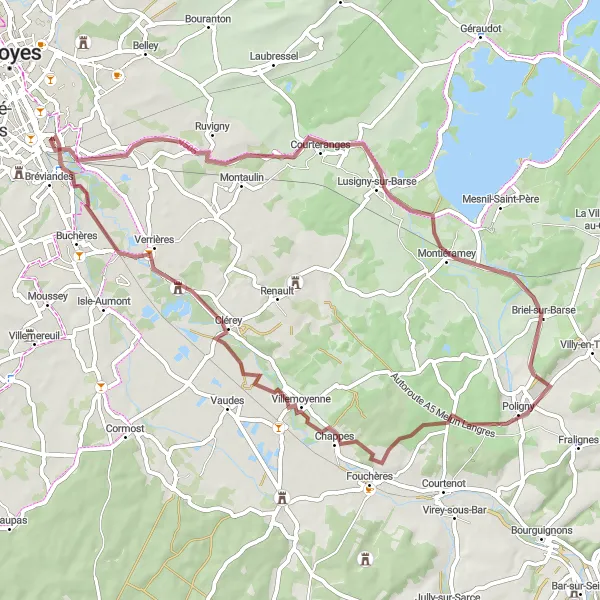 Map miniature of "Serenity amid Countryside" cycling inspiration in Champagne-Ardenne, France. Generated by Tarmacs.app cycling route planner