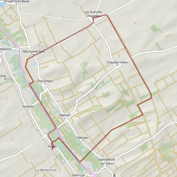 Miniature de la carte de l'inspiration cycliste "Le Circuit des Charmes" dans la Champagne-Ardenne, France. Générée par le planificateur d'itinéraire cycliste Tarmacs.app