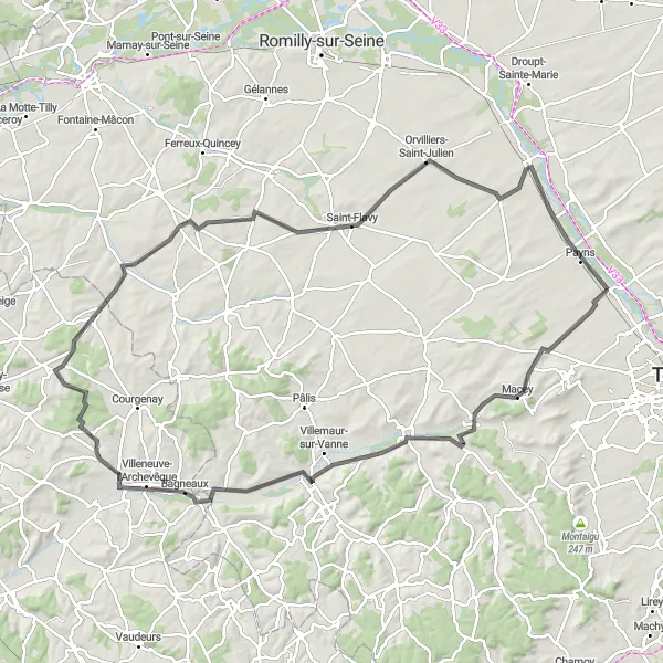 Map miniature of "Champagne Adventure" cycling inspiration in Champagne-Ardenne, France. Generated by Tarmacs.app cycling route planner