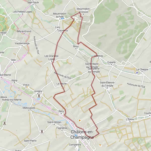 Miniature de la carte de l'inspiration cycliste "Boucle de la Marne" dans la Champagne-Ardenne, France. Générée par le planificateur d'itinéraire cycliste Tarmacs.app