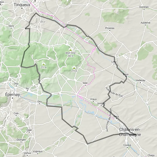 Map miniature of "Charming Villages and Vineyards" cycling inspiration in Champagne-Ardenne, France. Generated by Tarmacs.app cycling route planner