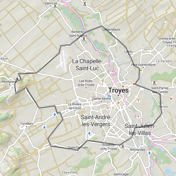 Map miniature of "The Rosières-près-Troyes Challenge" cycling inspiration in Champagne-Ardenne, France. Generated by Tarmacs.app cycling route planner