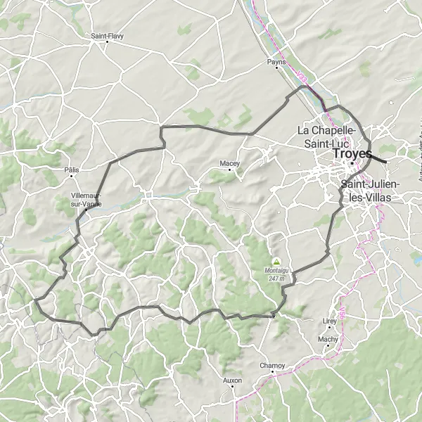 Map miniature of "The Saint-André-les-Vergers Loop" cycling inspiration in Champagne-Ardenne, France. Generated by Tarmacs.app cycling route planner