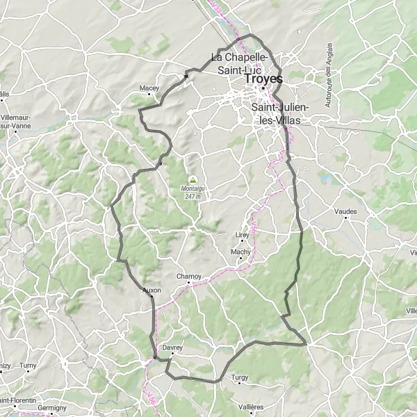 Miniature de la carte de l'inspiration cycliste "Le Tour des Châteaux Othéens" dans la Champagne-Ardenne, France. Générée par le planificateur d'itinéraire cycliste Tarmacs.app