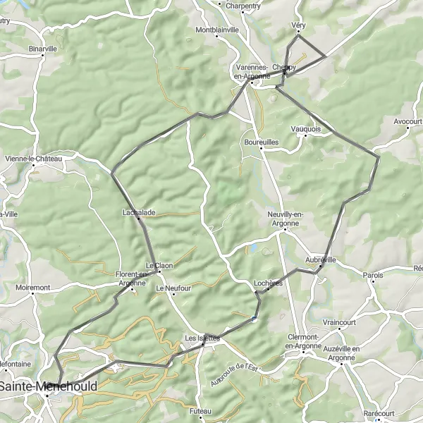 Map miniature of "The Champagne-Ardenne Wine Route" cycling inspiration in Champagne-Ardenne, France. Generated by Tarmacs.app cycling route planner