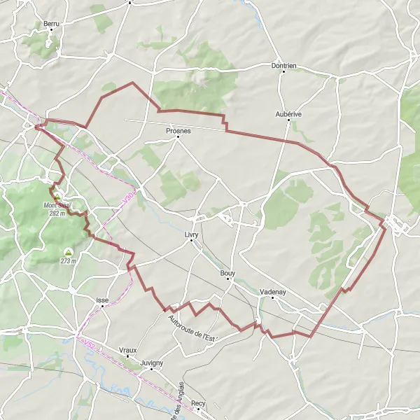 Miniature de la carte de l'inspiration cycliste "Circuit des Cinq Villages" dans la Champagne-Ardenne, France. Générée par le planificateur d'itinéraire cycliste Tarmacs.app