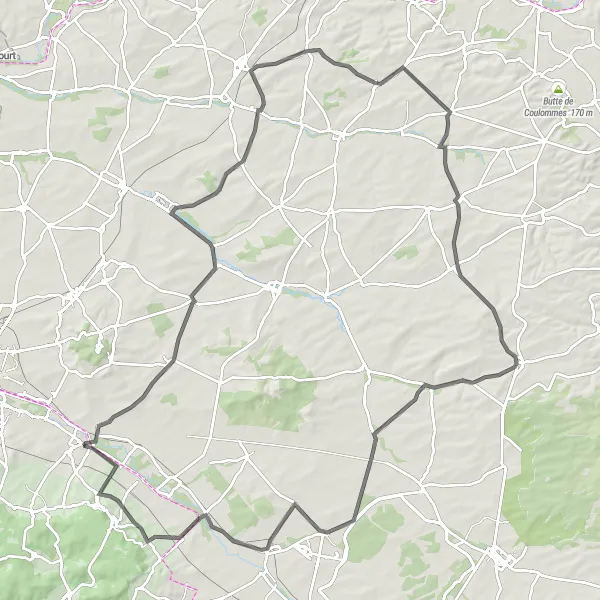 Miniature de la carte de l'inspiration cycliste "Les Hautes Terres de Champagne" dans la Champagne-Ardenne, France. Générée par le planificateur d'itinéraire cycliste Tarmacs.app