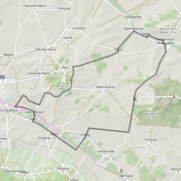 Map miniature of "Countryside Escape Route" cycling inspiration in Champagne-Ardenne, France. Generated by Tarmacs.app cycling route planner