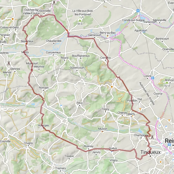 Map miniature of "Gravel adventure through Branscourt and Mont Saint-Pierre" cycling inspiration in Champagne-Ardenne, France. Generated by Tarmacs.app cycling route planner