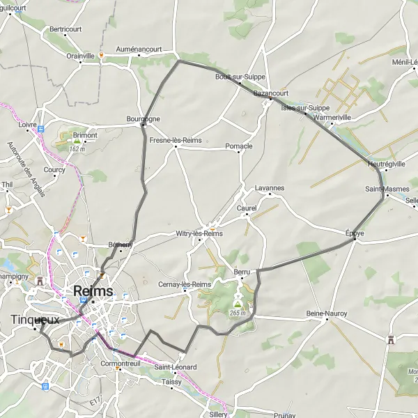 Map miniature of "Scenic Countryside Tour" cycling inspiration in Champagne-Ardenne, France. Generated by Tarmacs.app cycling route planner