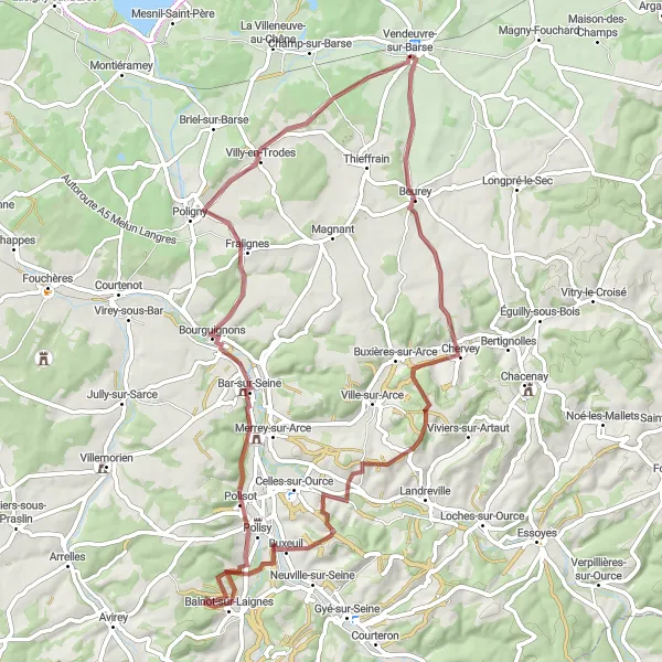 Map miniature of "Gravel Adventure" cycling inspiration in Champagne-Ardenne, France. Generated by Tarmacs.app cycling route planner