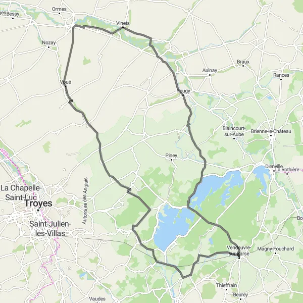 Miniature de la carte de l'inspiration cycliste "La route des observatoires" dans la Champagne-Ardenne, France. Générée par le planificateur d'itinéraire cycliste Tarmacs.app