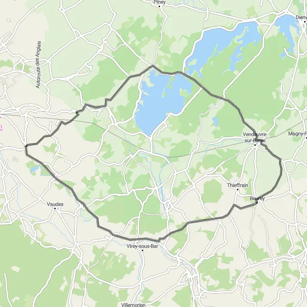 Map miniature of "Scenic Road Escape" cycling inspiration in Champagne-Ardenne, France. Generated by Tarmacs.app cycling route planner