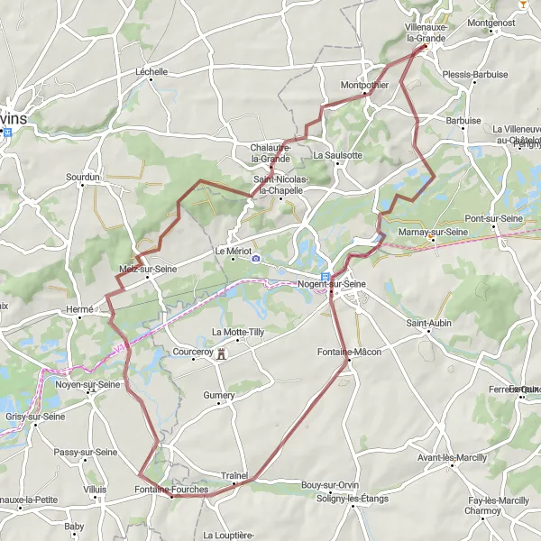 Map miniature of "Gravel Adventure through Seine" cycling inspiration in Champagne-Ardenne, France. Generated by Tarmacs.app cycling route planner