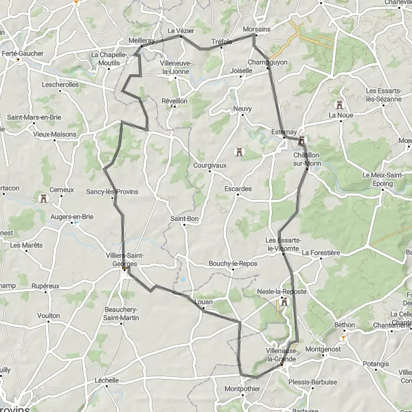 Map miniature of "Scenic Route" cycling inspiration in Champagne-Ardenne, France. Generated by Tarmacs.app cycling route planner