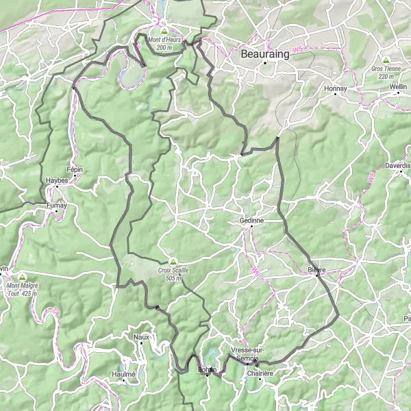 Miniature de la carte de l'inspiration cycliste "Chemin des Légendes Ardennaises" dans la Champagne-Ardenne, France. Générée par le planificateur d'itinéraire cycliste Tarmacs.app