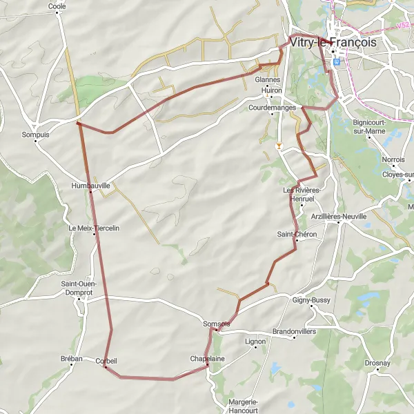 Map miniature of "Gravel Adventure" cycling inspiration in Champagne-Ardenne, France. Generated by Tarmacs.app cycling route planner