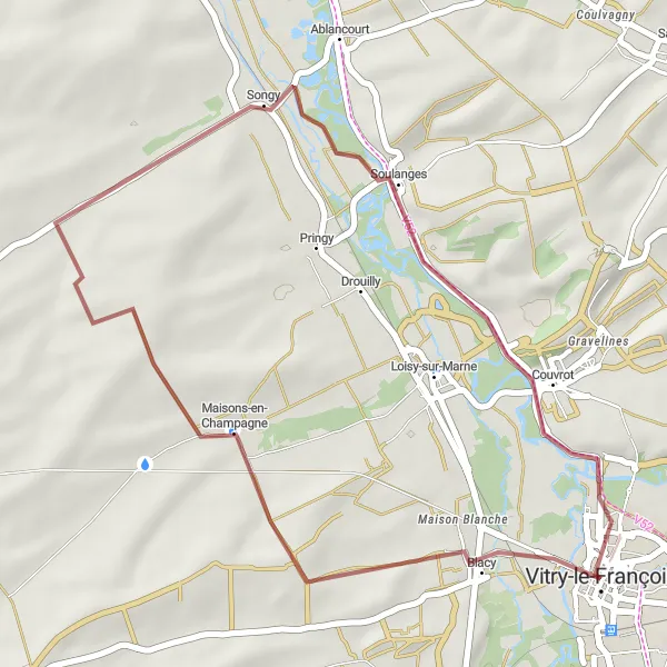 Miniature de la carte de l'inspiration cycliste "Boucle champenoise paisible" dans la Champagne-Ardenne, France. Générée par le planificateur d'itinéraire cycliste Tarmacs.app